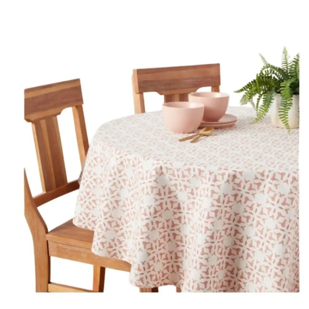 Cotton tablecloth with pink prints – Threshold round 70 inch new - Picture 3 of 3